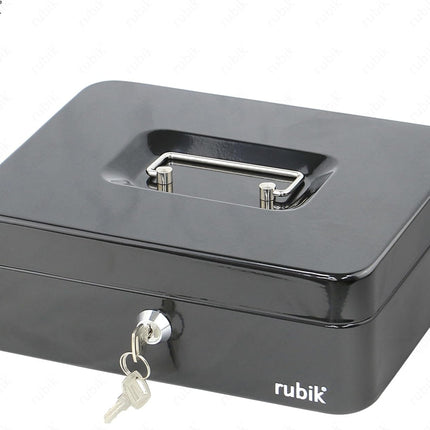 Rubik Large Cash Box with Key Lock, Portable Money Box (25x20x9cm) Black