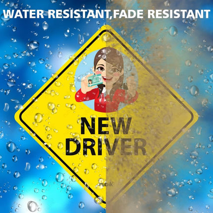 Self Adhesive Lady New Driver Car Sign Sticker, Reflective Removable (Size 12cm x 12cm)