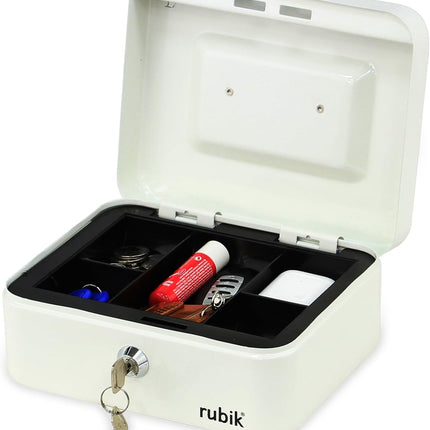 Rubik Medium Cash Box with Key Lock, Portable Money Box (20x16x9cm) White