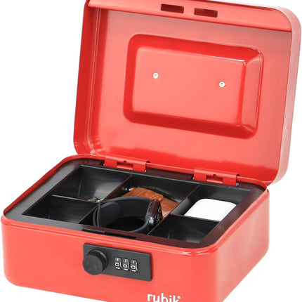 Medium Cash Box with Combination Lock & Tray - Red (20x16x9cm)