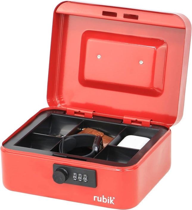Medium Cash Box with Combination Lock & Tray - Red (20x16x9cm)