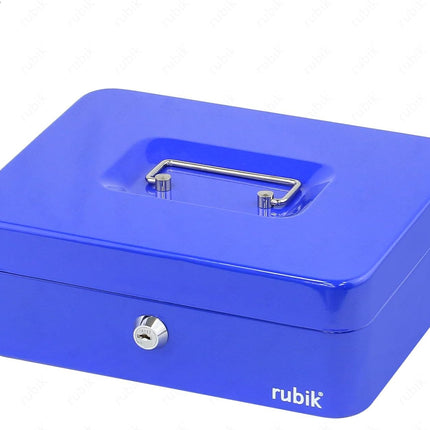Rubik Large Cash Box with Key Lock, Portable Money Box (25x20x9cm) Blue