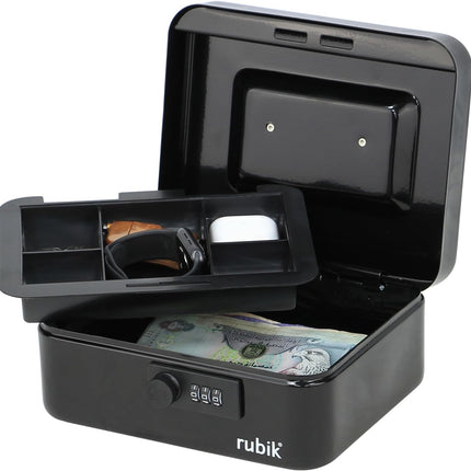 Medium Cash Box with Combination Lock & Tray - White (20x16x9cm)