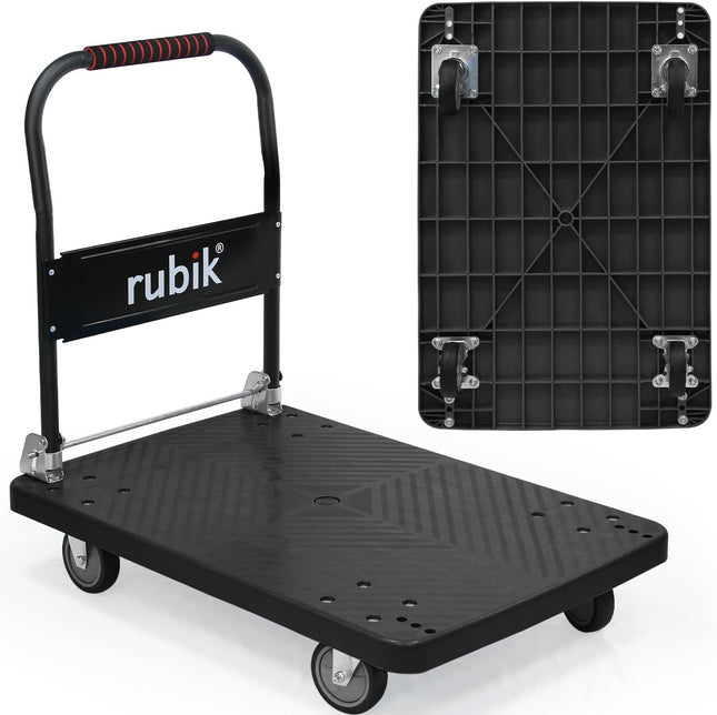 Rubik Flatbed Platform Trolley, 400kg Weight Capacity and 360 Degree Swivel Wheels, Foldable Push Hand Cart (Medium, 60x90cm)