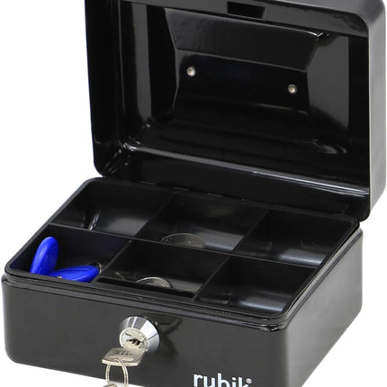 Rubik Small Cash Box with Key Lock, Portable Money Box (15x12x7.5cm) Black