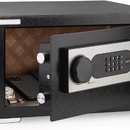 Rubik Digital Safe Box, Hotel Size Digital & Key Lock RB22C8 (22x42x37cm) Black