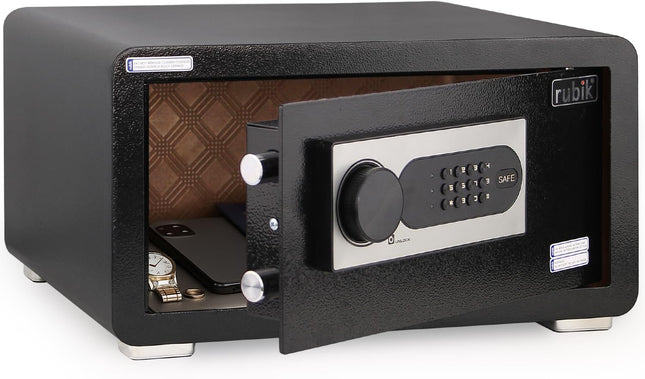 Rubik Digital Safe Box, Hotel Size Digital & Key Lock RB22C8 (22x42x37cm) Black
