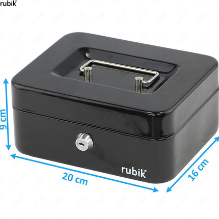 Rubik Medium Cash Box with Key Lock, Portable Money Box (20x16x9cm) Black