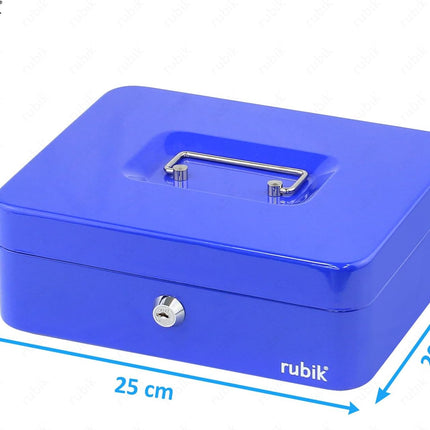 Rubik Large Cash Box with Key Lock, Portable Money Box (25x20x9cm) Blue