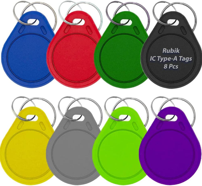 Rubik 8pcs IC Type-A RFID Keyring Tags for RFID Copier/Reader/Writer/Duplicator (8 Tags IC Type-A)