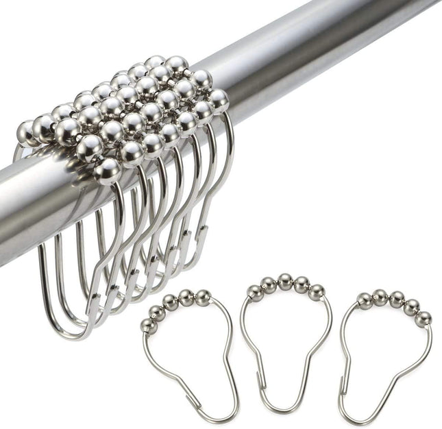 Stainless Steel Shower Curtain Hooks Rings - Polished Nickel (12pcs/Set)