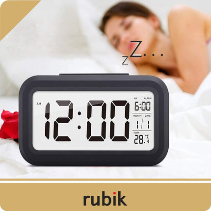 Hotels Alarm Clock Black, Loud, Digital LED, Large Display, Backlight, Temperature, Snooze