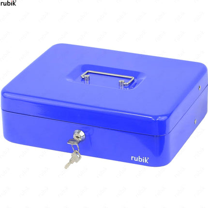 Rubik X-Large Cash Box with Key Money Tray Coin Slot Tray Steel Register 30x24x9cm Blue