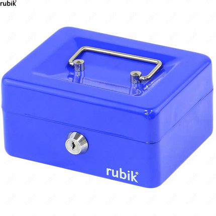 Rubik Small Cash Box with Key Lock, Portable Money Box (15x12x7.5cm) Blue