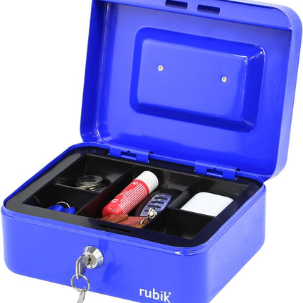 Rubik Medium Cash Box with Key Lock, Portable Money Box (20x16x9cm) Blue