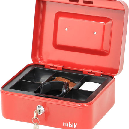 Rubik Medium Cash Box with Key Lock, Portable Money Box (20x16x9cm) Red