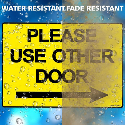Please Use Other Door Sign Sticker Self Adhesive 21x15cm – Yellow/Black Reflective Vinyl Decal
