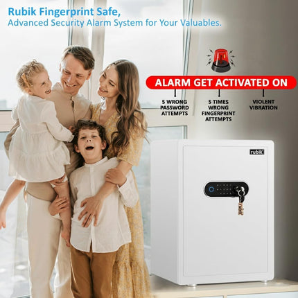Rubik Premium Fingerprint Safe Box with Optical Keypad and Keys, Motorized Lock RB-AM55 (55x40x34cm) White