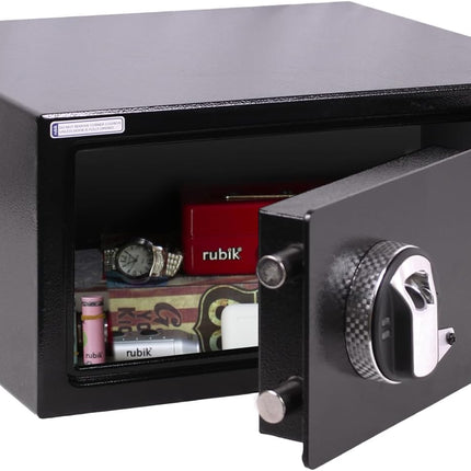 Rubik Wide Biometric Safe Box, Fingerprint & Key Lock RBFPB20 (20x42x37cm) Black