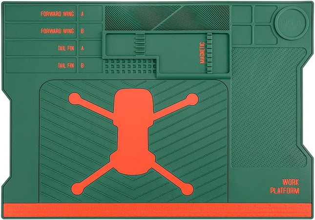 Drone Soldering Repair Mat – Heat Resistant Silicone Work Station with Magnetic Slots (Green)