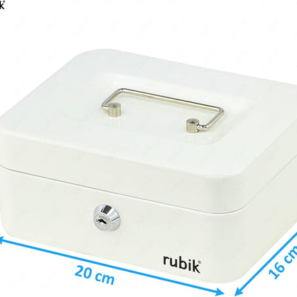 Rubik Medium Cash Box with Key Lock, Portable Money Box (20x16x9cm) White