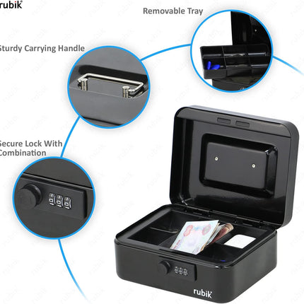 Medium Cash Box with Combination Lock & Tray - White (20x16x9cm)