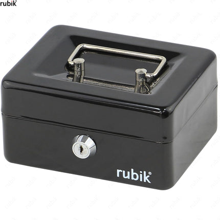 Rubik Small Cash Box with Key Lock, Portable Money Box (15x12x7.5cm) Black