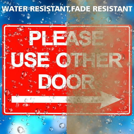 Please Use Other Door Sign Sticker Self Adhesive 21x15cm – Reflective Vinyl Decal Red/White