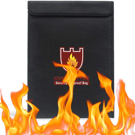 A4 Fireproof Document Bag 38x28cm - Silicone Coated Fiberglass, Covered Zipper, Water and Fire Resistant, Vertical Style