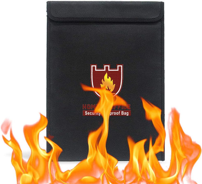 A4 Fireproof Document Bag 38x28cm - Silicone Coated Fiberglass, Covered Zipper, Water and Fire Resistant, Vertical Style
