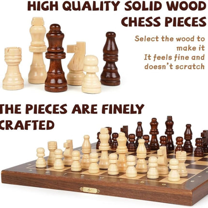 Folding Wooden Chess Board 12x12inch, Premium Magnetic Board Game Set (Brown/Beige)