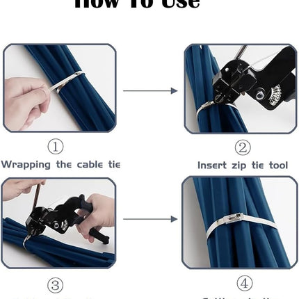 Stainless Steel Cable Tie Tensioning & Cutting Tool for 12mm Width & 0.3mm Thick Self-Locking Zip Ties