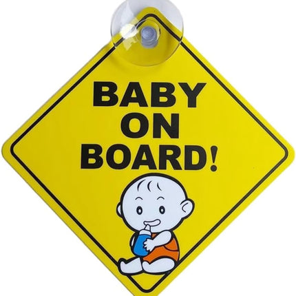 Baby on Board Car Sign with Suction Cup – Rear Window Safety Warning Sign (12x12cm)
