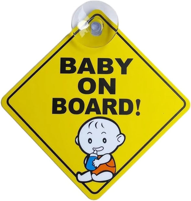 Baby on Board Car Sign with Suction Cup – Rear Window Safety Warning Sign (12x12cm)