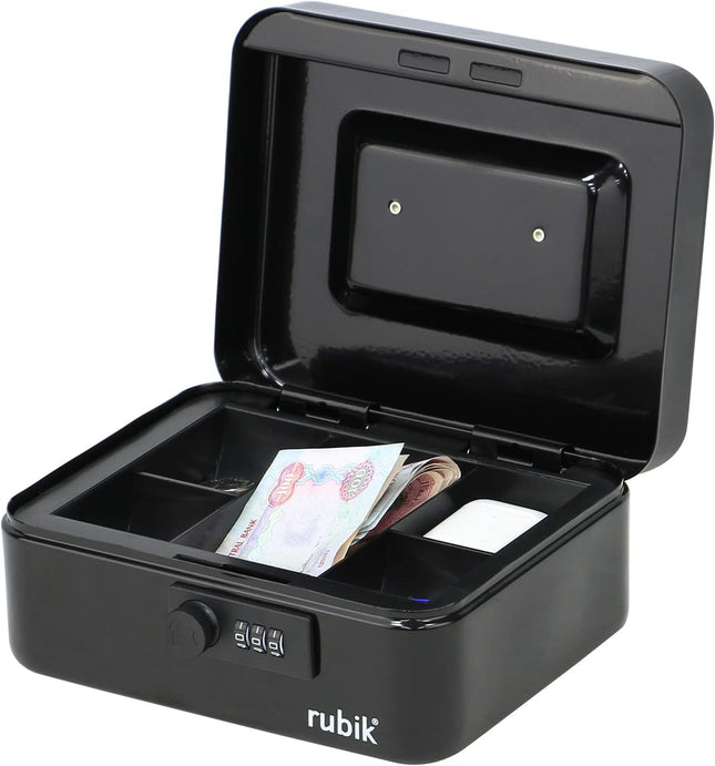 Medium Cash Box with Combination Lock & Tray (20x16x9cm) Black