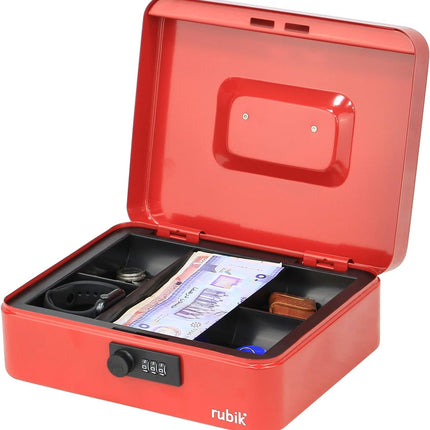 Large Cash Box with Combination Lock & Tray - Red (25x20x9cm)