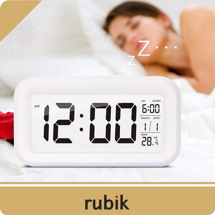 Hotels Loud Digital LED Alarm Clock White - Large Display, Backlight, Temperature, Snooze