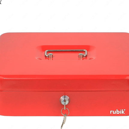 Rubik X-Large Cash Box with Key Money Tray Coin Slot Tray Steel Register 30x24x9cm Red