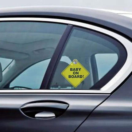 Baby on Board Car Sign with Suction Cup – Reflective Safety Warning Sign (12x12cm)