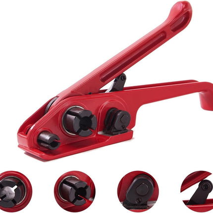 PET Strapping Tensioner Tool 13-19mm, Heavy Duty Manual Strap Banding Tightener for Packaging (Red)