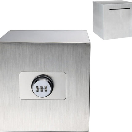 Rubik 15cm Piggy Bank with 3-Digits Combination Lock, Stainless Steel Money Saving Box for Cash Coin for Adults & Kids (6 Inch) Silver