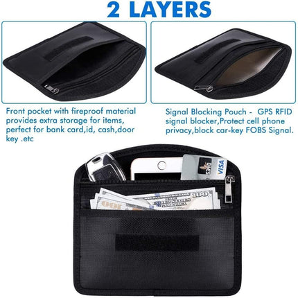 ireproof Bag with Zipper, Anti-Tracking GPS RFID Car Key FOB Signal Blocker Wallet Shielding Pouch Cell Phone Privacy Protective Case