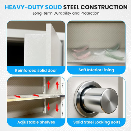 Rubik 1.8m Tall Double Door Digital Safe Box Cabinet with Dual Key Lock (180x100x55cm) White