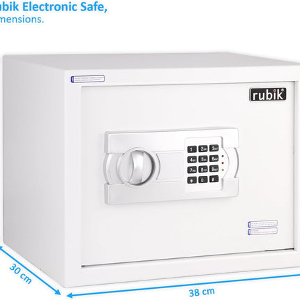 Rubik Large Digital Safe Box with Pin Code and Keys, RB-30EG (30x38x30cm) White