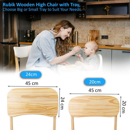 Un-Polished Wooden Baby High Chair with Tray, Foldable With Safety Belt and Cushion