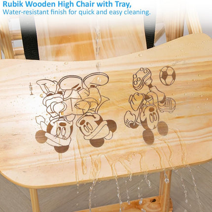 Baby Wooden High Chair with Tray, Foldable and Safety Belt, Beige