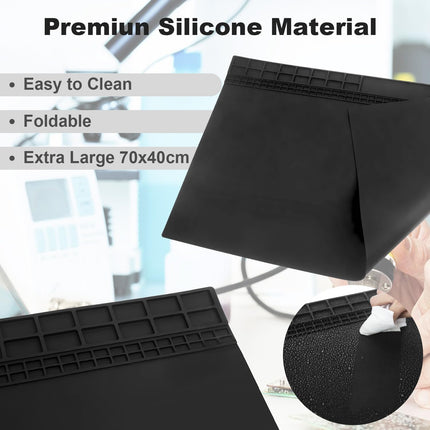 XL Soldering Repair Mat, 70x40cm Extra Large Heat Resistant Silicone Pad Black