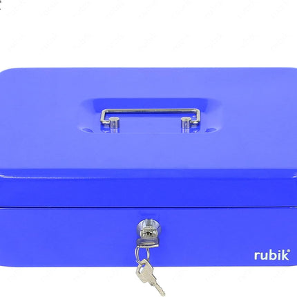 Rubik X-Large Cash Box with Key Money Tray Coin Slot Tray Steel Register 30x24x9cm Blue