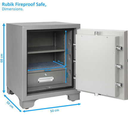 Rubik 2-Hours Fireproof Safe Box 68cm, Key Operated (RB-680LB, 120kg) Grey