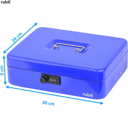 Rubik X-Large Cash Box with Combination Lock, Money Tray & Coin Slot 30x24x9cm Blue